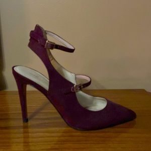 Burgundy double strap suede pump by Marc Fisher